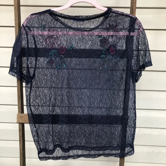 NWOT Sheer Floral Mesh Lace Zara Blouse with Floral Embroidery - Picture 9 of 10